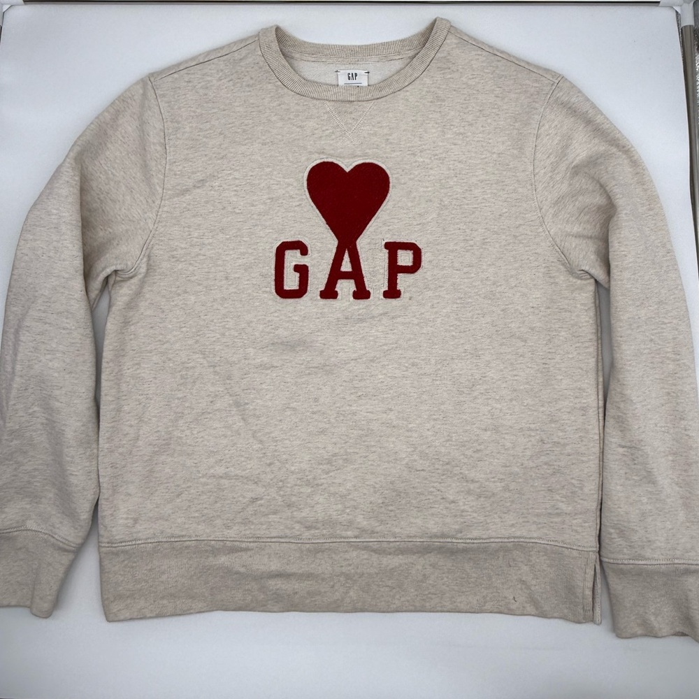 GAP x AMI Paris Collab: Light Tan Sweatshirt with Red Heart Logo